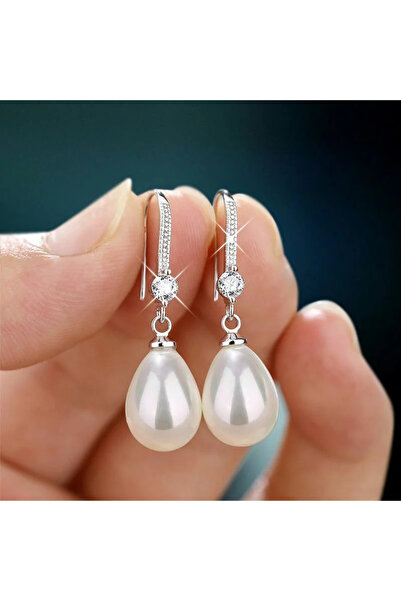 Choice أقراط متدلية من اللؤلؤ الأبيض الجديد بتصميم بسيط على شكل قطرة ماء، للنساء