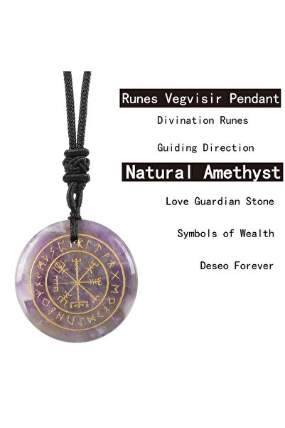 Choice قلادة طاقة برمز بوصلة الفايكنج الغامضة من حجر الجمشت الطبيعي، مناسبة ل...