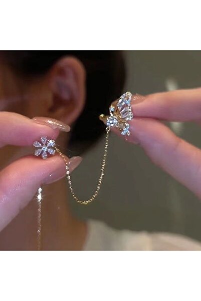 Choice أقراط مشبكية جديدة على شكل فراشة من الكريستال اللامع للأذن اليسرى للنس...