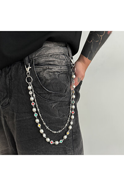 Choice سلسلة مفاتيح فاخرة من 3 ساليركون فضية اللون مع قلادة صليب من اللؤلؤ ال...