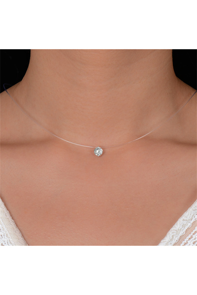 Choice NC18Y0400 قلادة كريستال لامعة أنيقة للنساء، خط صيد شفاف، زركون دائري
