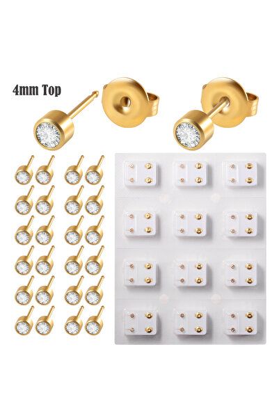 Choice أقراط أذن ذهبية شفافة مرصعة بأحجار كريمة 4 مم، 12 زوجًا، مصنوعة من الف...