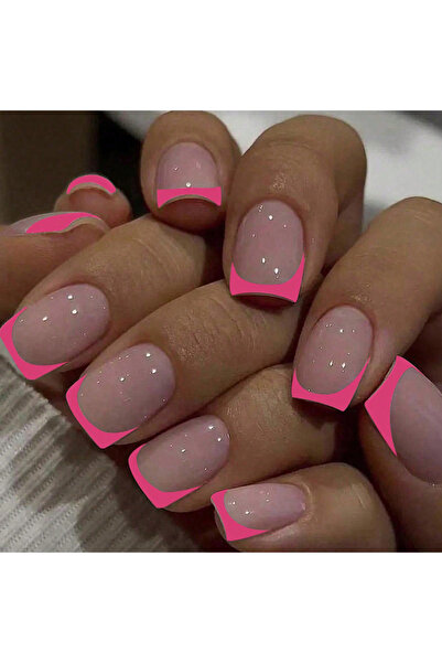 Choice مجموعة من 24 قطعة من أظافر صناعية قصيرة مربعة الشكل باللون الأحمر الوردي للنساء، أطراف فرنسية بيضاء على شكل قلب للعروس اللطيفة