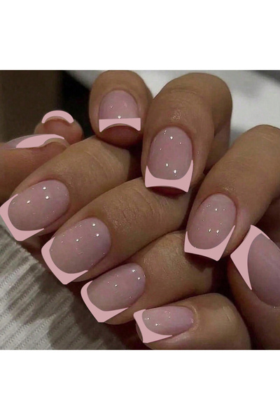 Choice مجموعة من 24 قطعة من أظافر الأظافر القصيرة المربعة باللون الوردي الفات...