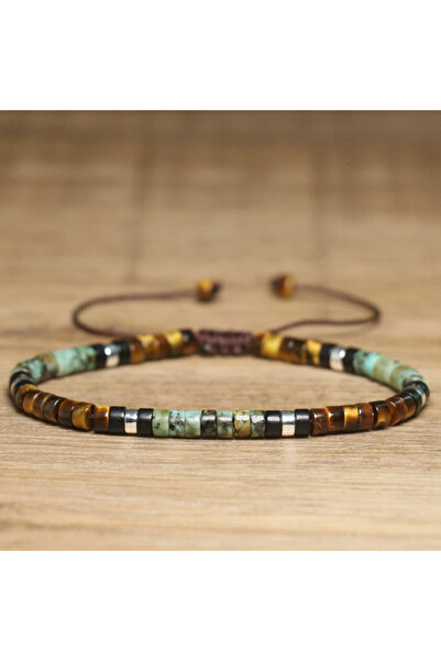 Choice سوار من حجر عين النمر الطبيعي من الفيروز الأفريقي مع خرز قابل للتعديل وحجر سحر طبيعي