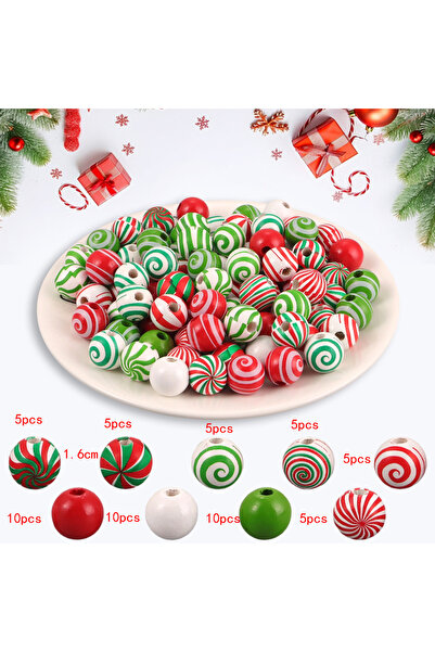 Choice 60 قطعة من خرز عيد الميلاد الخشبي، كمية عشوائية، خرز عيد الميلاد الخشب...