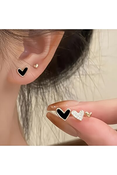 Choice Black amd White Exquisite Rhinestone Heart-shaped Stud Earrings Elegan...