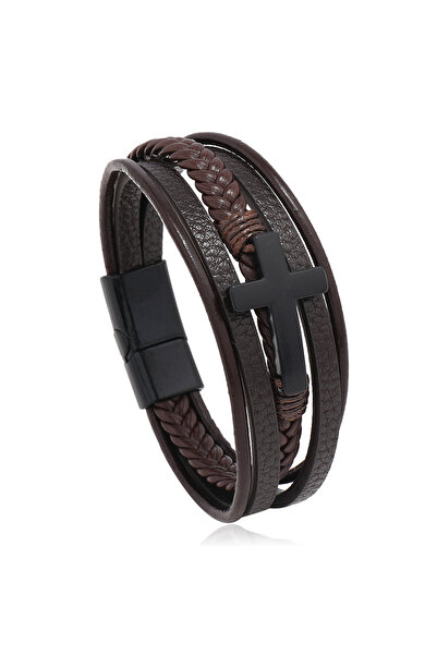 Choice 21cm 4kh Trendy Leather Bracelets Men Steel Multilayer Braided Rope Br...