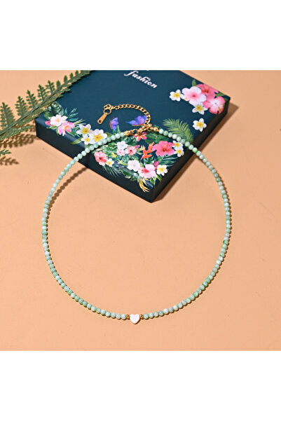 Choice green Mother of Pearl Beads Heart Choker Fashion Dyed Natural Shell Necklace for Women Stainless Ste
