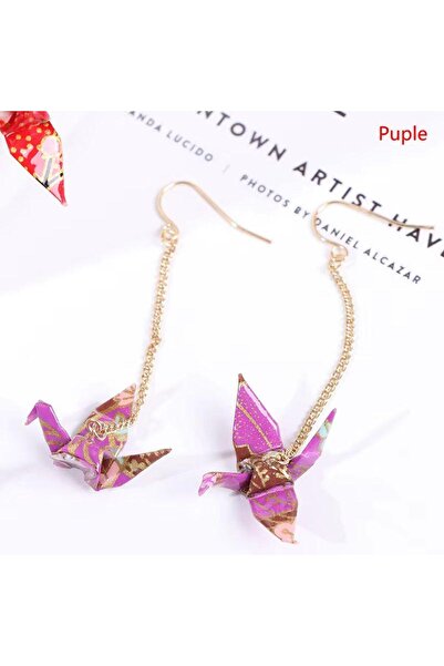 Choice أقراط كرانيش أرجوانية، قطع صغيرة من أوريجامي، طيور الكركي، فن فلتكنست، ورق سينبازورو