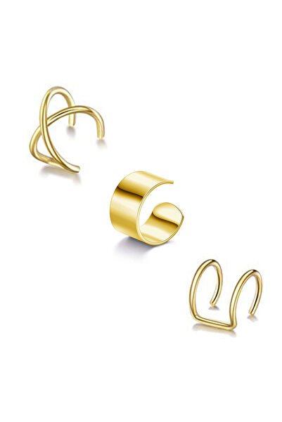 Choice مجموعة مختلطة من 3 قطع ذهبية من الفولاذ المقاوم للصدأ بتصميم أنيق على شكل غضروف حلزوني مع مشبك على الأذن غير قابلة للكسر