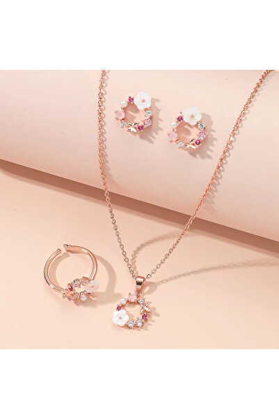 Choice طقم مكون من 4 قطع من إكسسوارات أزياء على شكل زهرة باللون الذهبي الوردي...