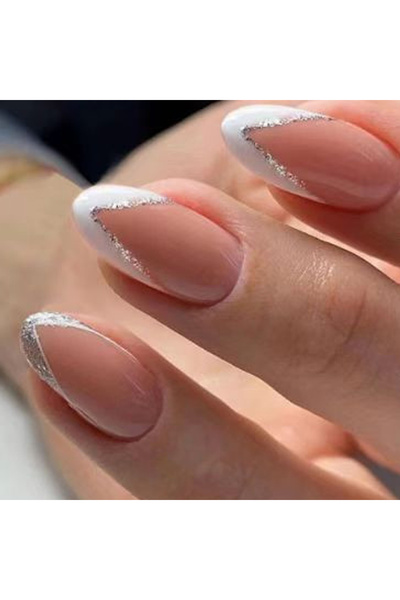 Choice أظافر زرقاء طويلة فرنسية بسيطة متناسقة الألوان، 24 قطعة، مع جل جيلي واحد ومبرد أظافر واحد