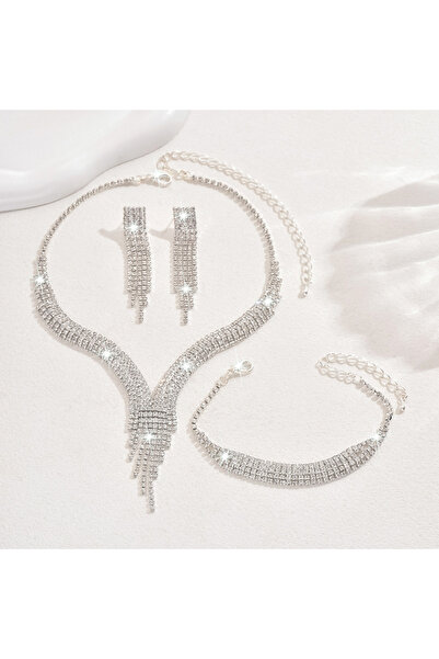 Choice 80853801-طقم مجوهرات نسائي فضي مكون من 4 قطع، قلادة وأقراط وأساور بتصم...