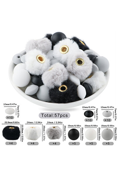 Choice3 Set 5 57pcs/Bag Plush Fur Covered Ball Beads Round Lentil Beads Sets ...