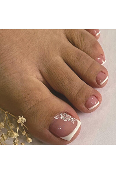 choice2 Pink 24PCS Short Square Pink With A White Flower Toe Nails Fake Press...