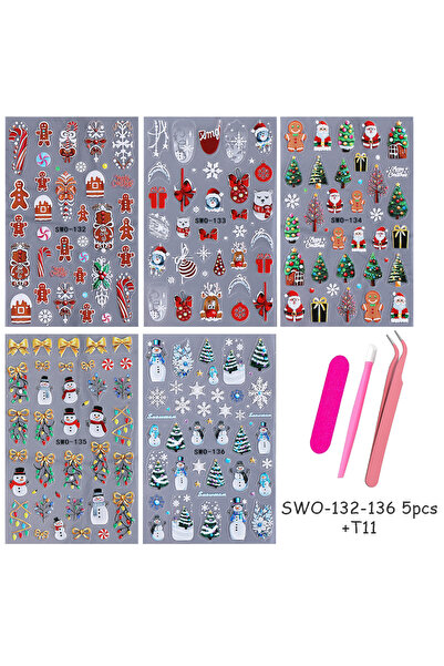 Choice SWO-132-136-5pcs T11 5pcs/set Christmas Nail Stickers Santa Claus Snow...