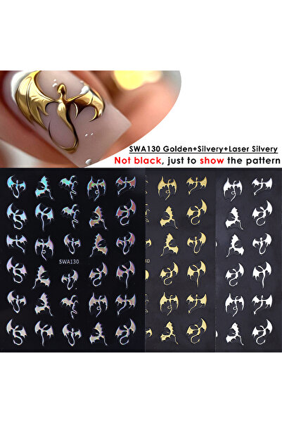 Choice ملصقات أظافر SWA130، 3 ألوان، 3 قطع، بتصميم تنين معدني، برونزي، تصميم ...