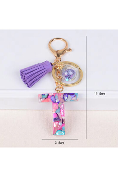 Choice سلسلة مفاتيح جديدة ملونة مملوءة بالصخور ذات الحرف الأولي شرابة أرجواني...