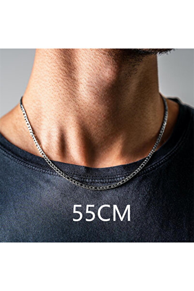 Choice 55cm Silver Fashion New Figaro Chain Necklace Men 3mm Stainless Steel ...