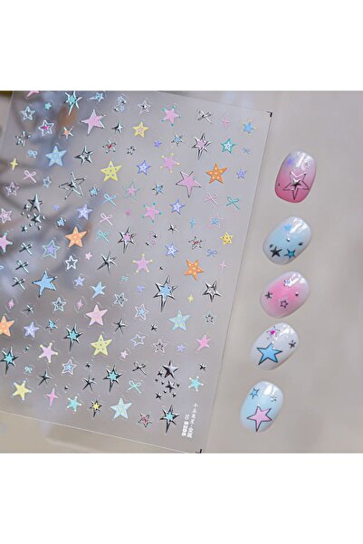 Choice ملصق واحد لأظافر على شكل نجمة معدنية، تصميم رائع ثلاثي الأبعاد، فضي بر...