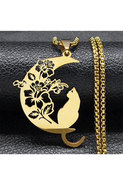 Choice قلادة على شكل هلال وقمر وزهرة قطة جمالية من GD مقاس 60 سم للنساء والرج...