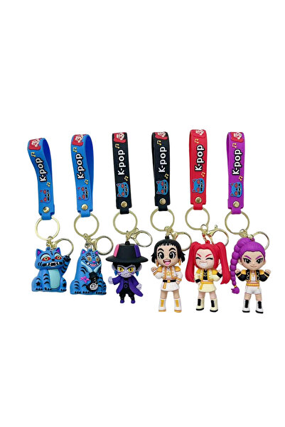 Miniso سلسلة مفاتيح جديدة بطول 6 سم، مكونة من 6 قطع من صائدي الشياطين من فرقة KPOP، سلسلة مفاتيح على شكل شخصية نمر من مادة البولي فينيل كلوريد، بتصميم هاراجوكو لطيف