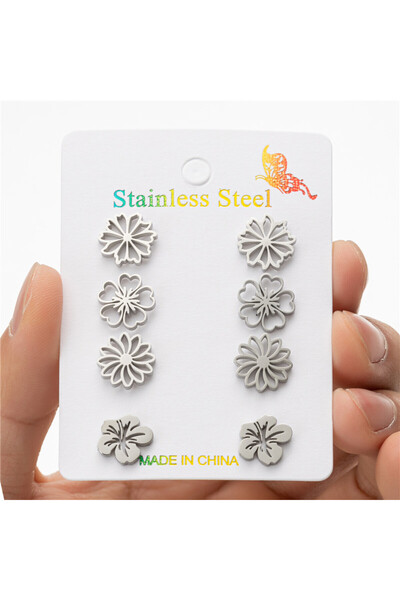 Choice ZH005S 4 أزواج/مجموعة بالجملة أقراط صغيرة معدنية عتيقة على شكل زهرة ال...