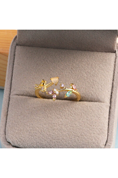 Choice خاتم زهرة الزركون الملون اللطيف الجديد من الذهب عيار 44 للنساء والفتيا...