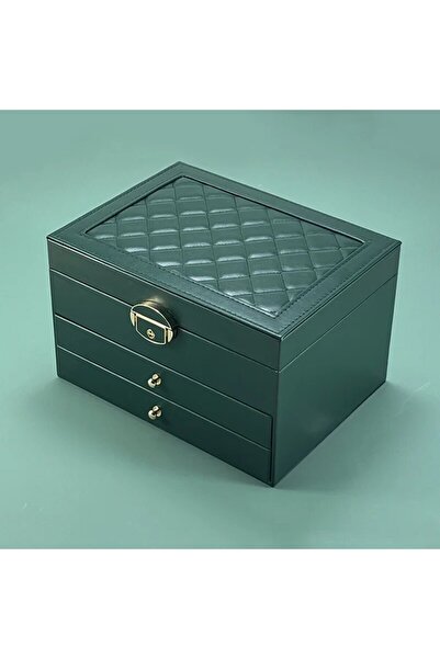 Choice صندوق مجوهرات متعدد الطبقات عالي الجودة باللون الأخضر على شكل درج، منا...