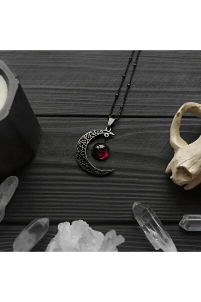 Choice 1 قلادة هلال جديدة بسيطة على الطراز القوطي، على شكل قمر أحمر داكن اللو...
