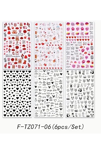 Choice 6 قطع F 6 قطع ملصقات أظافر ثلاثية الأبعاد لعيد الحب على شكل حرف عاشق ف...