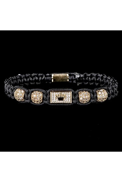 Choice سوار رجالي جديد باللون الذهبي قابل للتعديل بتصميم تاج مضفر أسود اللون ...