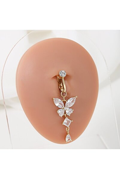 Choice 1 مشبك على حلقة زر البطن على شكل فراشة من النحاس الزركون ثقب البطن المزيف في السرة.