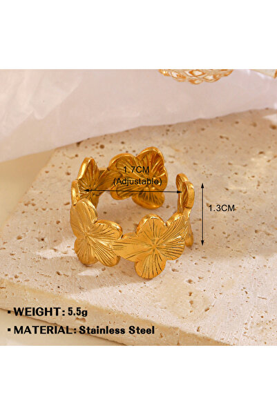 Choice 01 خواتم أنيقة من الفولاذ المقاوم للصدأ على شكل زهرة كبيرة للنساء مطلية بالذهب عيار 18 قيراطًا من مادة PVD خاتم إصبع مفتوح