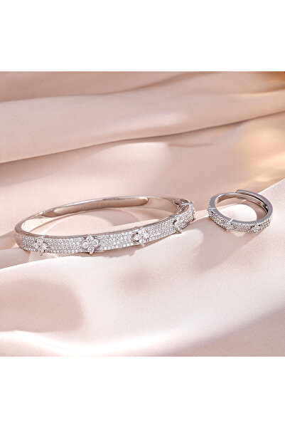 Choice مجموعة Yupsk الفضية الملونة، سوار رائع مرصع بالزركون على شكل زهرة بأرب...