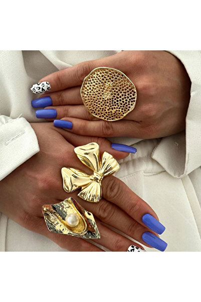 Choice AYA642520 مجموعة خواتم ذهبية اللون مبالغ فيها مكونة من 4 قطع للنساء 2025 شخصية معدنية بانك حفلة تدفق كبير