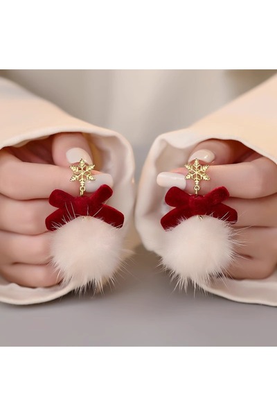 Choice أقراط على شكل كرة بوم بوم قصيرة على شكل كرة بوم بوم لطيفة على شكل ندفة ثلجية على شكل أيل، مجوهرات أنيقة رائعة لعيد الميلاد للنساء