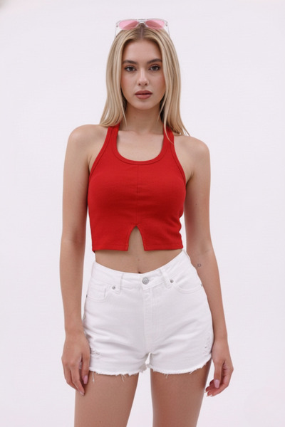 hibiscus Women's Halter Neck Ribbed Camisole Crop Blouse