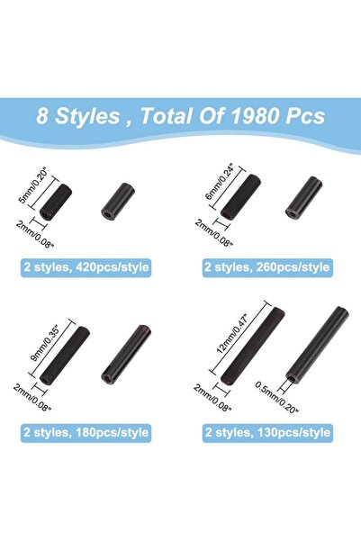 Choice1 AECH02-07500 4 Sizes Glass Bugle Beads 1980 Pcs Opaque Frosted Black ...