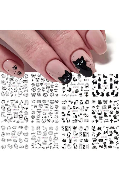 Choice ملصقات أظافر مائية على شكل قطة سوداء BN3217-3228، 12 تصميمًا، ملصقات أ...