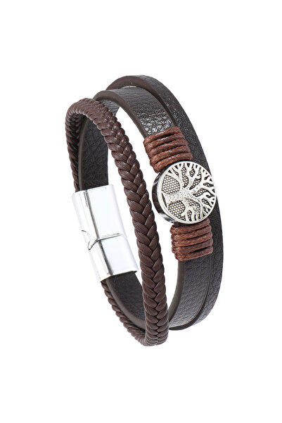 Choice أساور مجوهرات روك هيب هوب بنية اللون، أساور عصرية من الجلد الصناعي على...