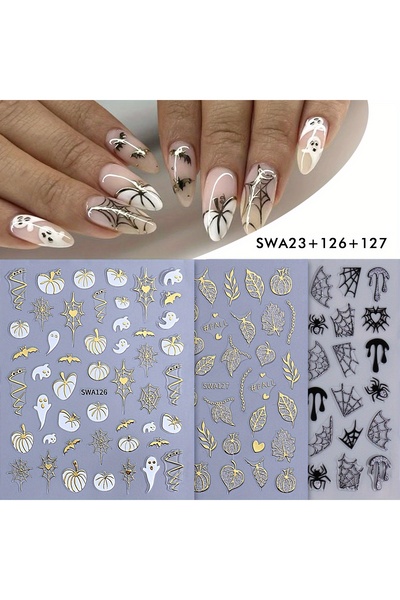 Choice SWA23 126 127 3 قطع ملصقات أظافر معدنية على شكل قرع مخيف لامعة على شكل...