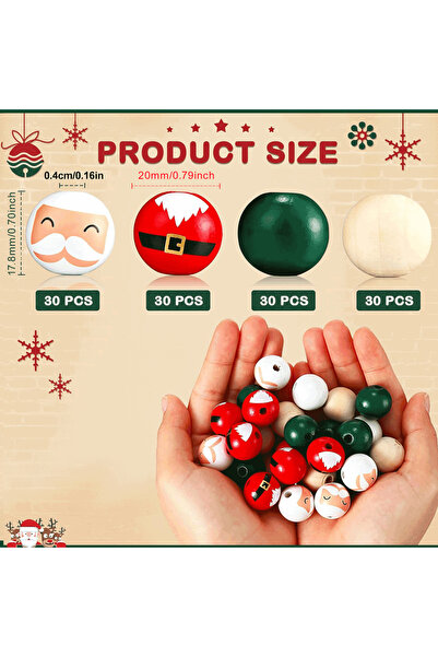 Choice 120 قطعة من خرز عيد الميلاد الخشبي، كمية عشوائية، خرز عيد الميلاد الخش...