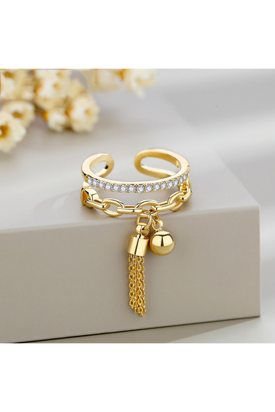 Choice R088-HUANGJIN خاتم عصري مفتوح قابل للتعديل باللون الذهبي مع شرابة للنس...