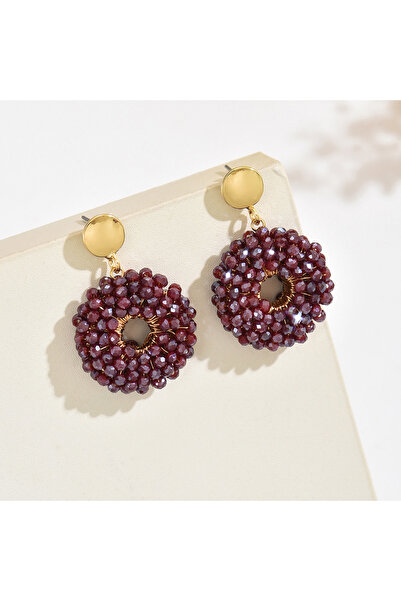 Choice أقراط من الخرز الدائرية المصنوعة يدويًا باللون العنابي بتصميم بسيط وعص...