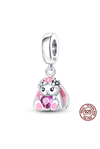 Choice دلايات PAC400 من الفضة الإسترلينية عيار 925 على شكل أرنب وردي تناسب ال...