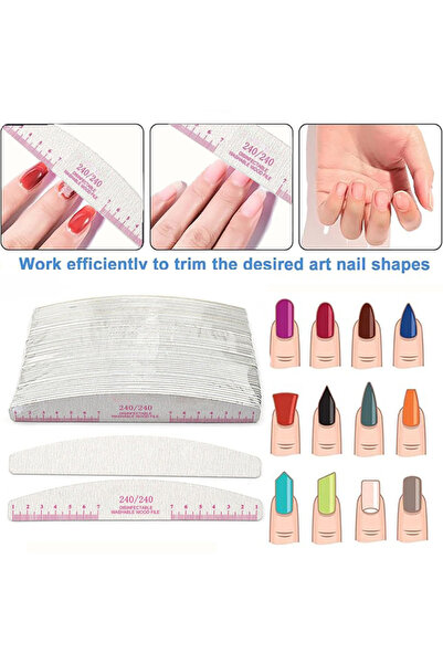 Choice 100 قطعة E 50/100 قطعة مبرد أظافر خشبي مطبوع عليه خطوط، مبرد أظافر أسو...