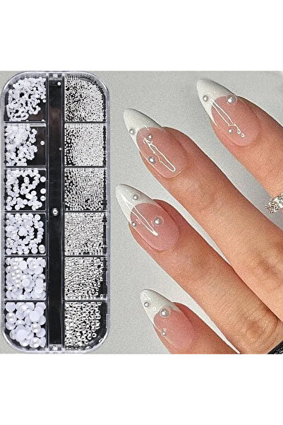 Choice 2070-01 12 شبكة بيضاء نصف دائرية لؤلؤية لتزيين الأظافر بأحجام مختلفة ف...