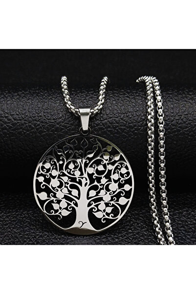 Choice قلادة شجرة الحياة من الفولاذ المقاوم للصدأ على شكل صندوق مقاس 50 سم، ق...